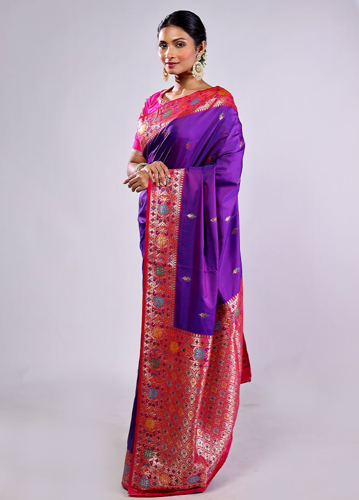 Purple Katan Silk Saree With Blouse Piece