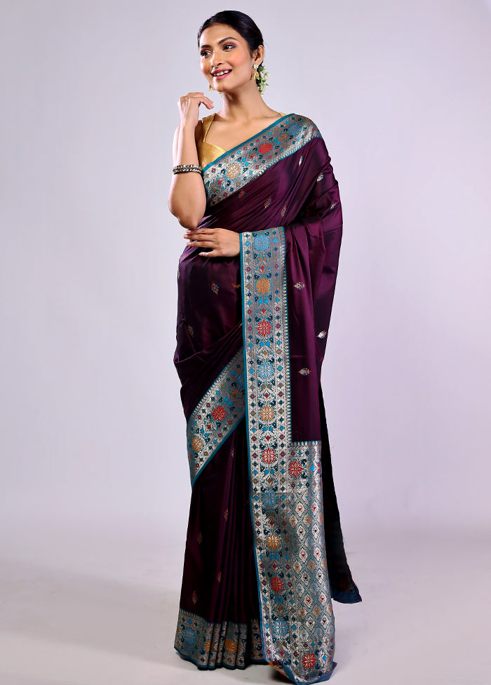 Maroon Katan Silk Saree With Blouse Piece