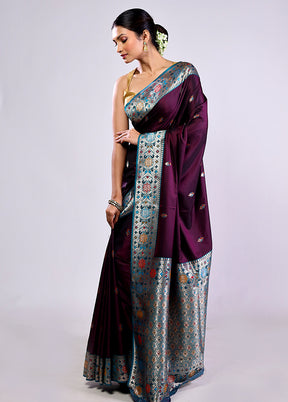 Maroon Katan Silk Saree With Blouse Piece