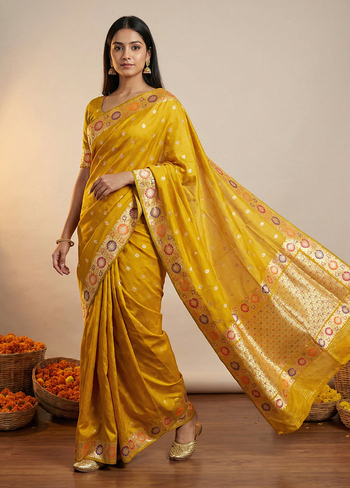 Yellow Katan Silk Saree With Blouse Piece