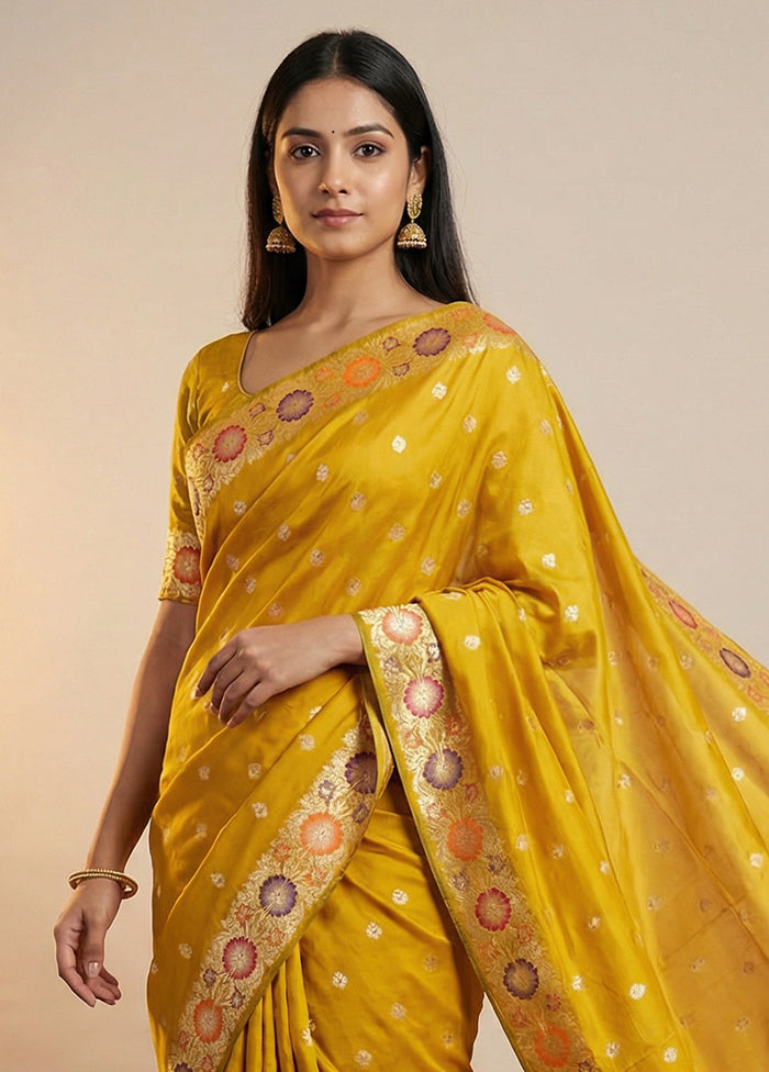 Yellow Katan Silk Saree With Blouse Piece