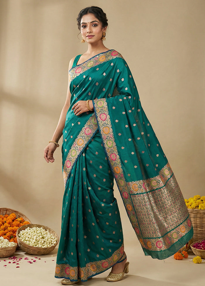 Green Katan Silk Saree With Blouse Piece