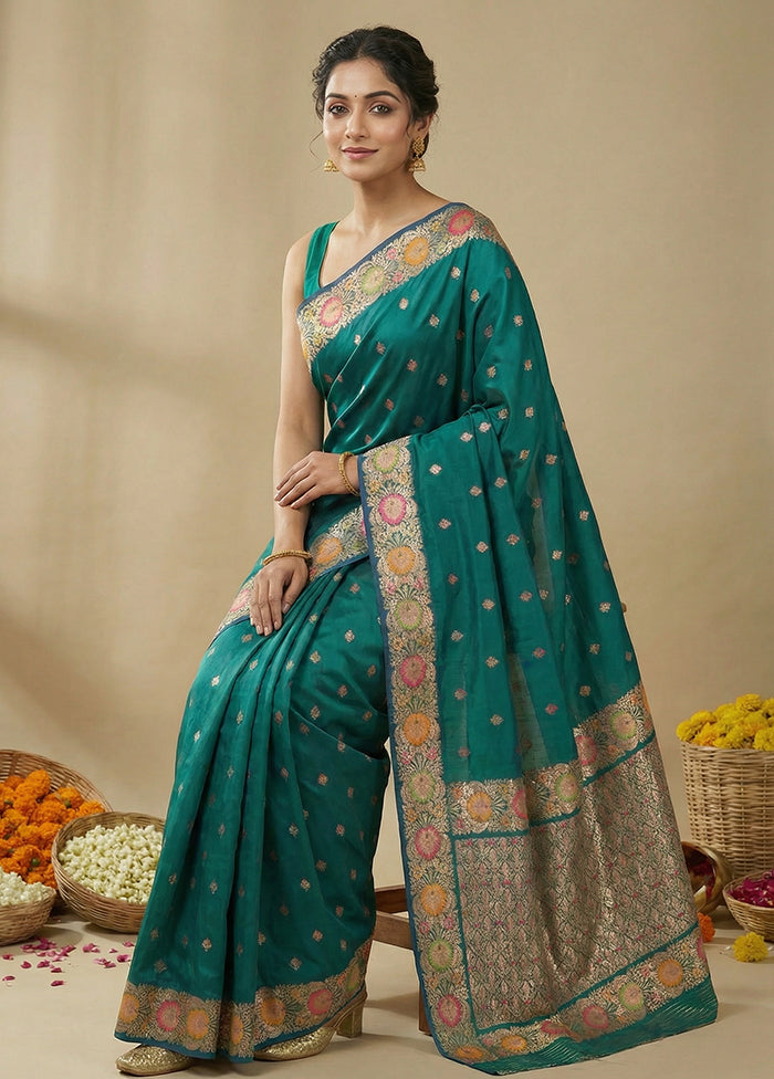 Green Katan Silk Saree With Blouse Piece