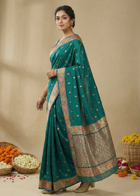 Green Katan Silk Saree With Blouse Piece