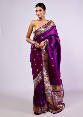 Purple Katan Silk Saree With Blouse Piece