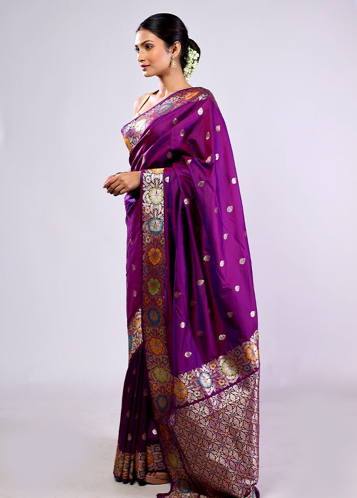 Purple Katan Silk Saree With Blouse Piece