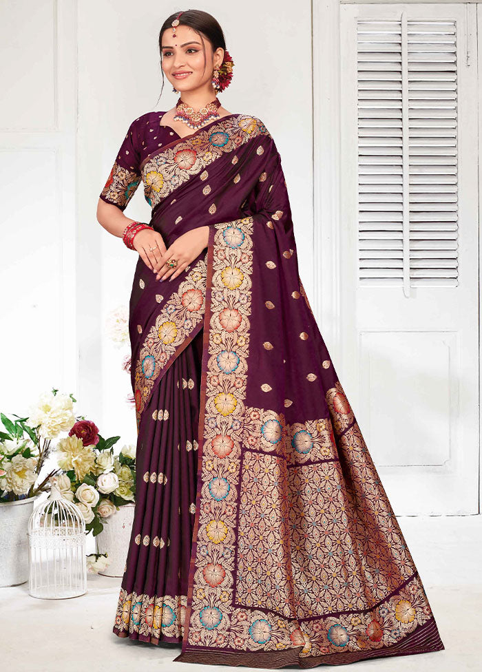 Maroon Katan Silk Saree With Blouse Piece