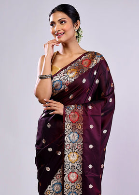 Maroon Katan Silk Saree With Blouse Piece