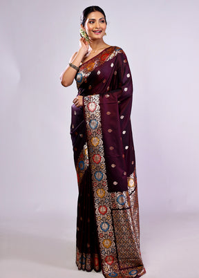 Maroon Katan Silk Saree With Blouse Piece