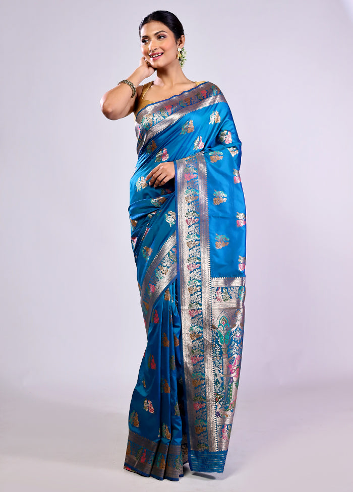 Blue Baluchari Silk Saree With Blouse Piece