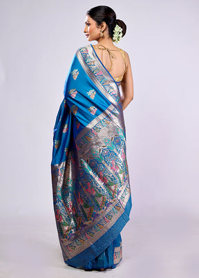 Blue Baluchari Silk Saree With Blouse Piece