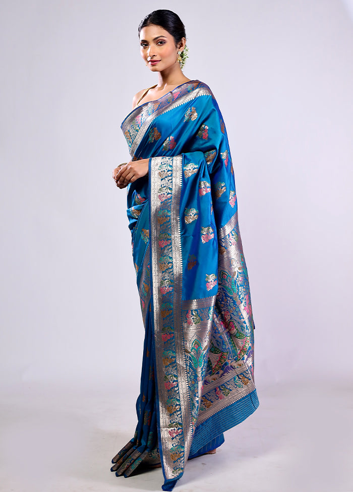 Blue Baluchari Silk Saree With Blouse Piece