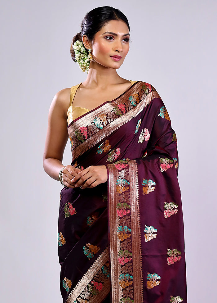 Maroon Baluchari Silk Saree With Blouse Piece
