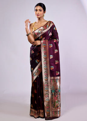Maroon Baluchari Silk Saree With Blouse Piece