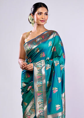 Green Baluchari Silk Saree With Blouse Piece