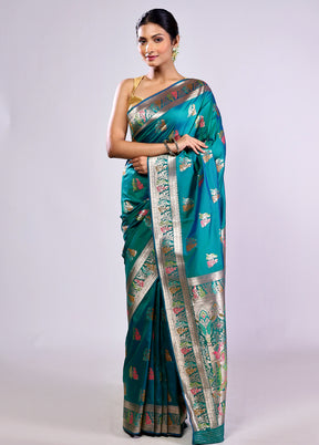 Green Baluchari Silk Saree With Blouse Piece