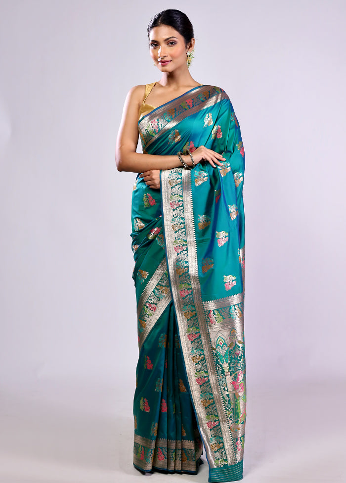 Green Baluchari Silk Saree With Blouse Piece