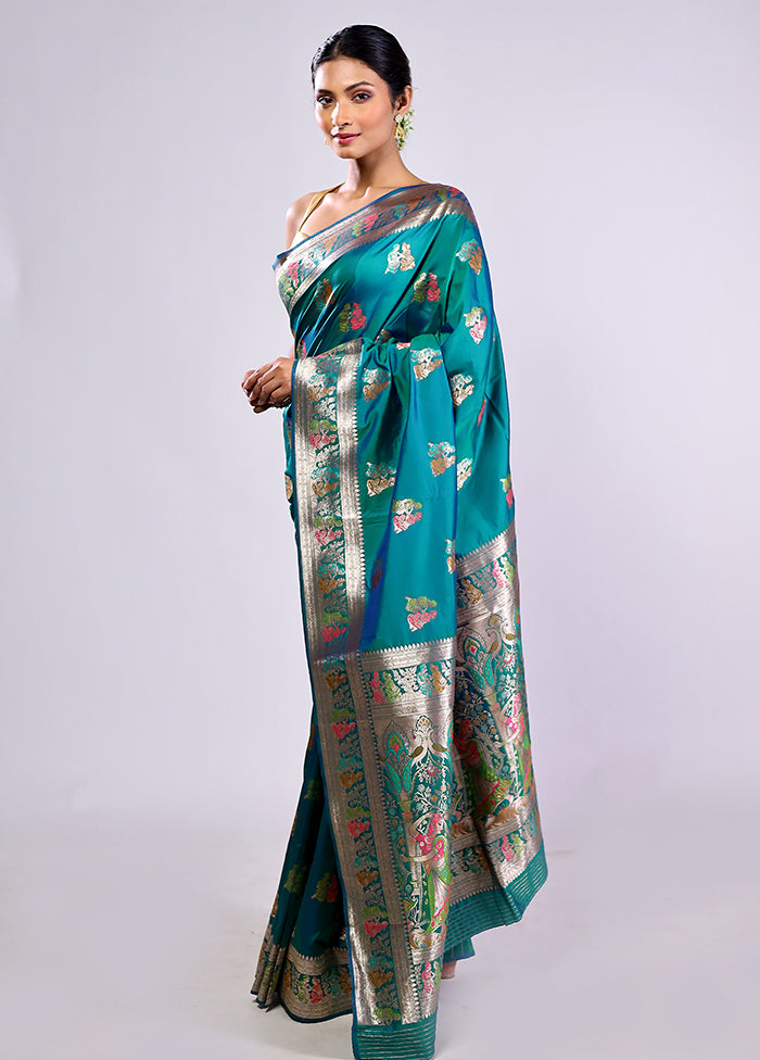 Green Baluchari Silk Saree With Blouse Piece