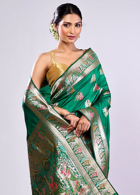 Green Baluchari Silk Saree With Blouse Piece