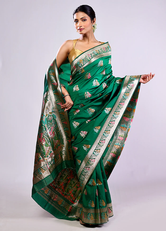 Green Baluchari Silk Saree With Blouse Piece