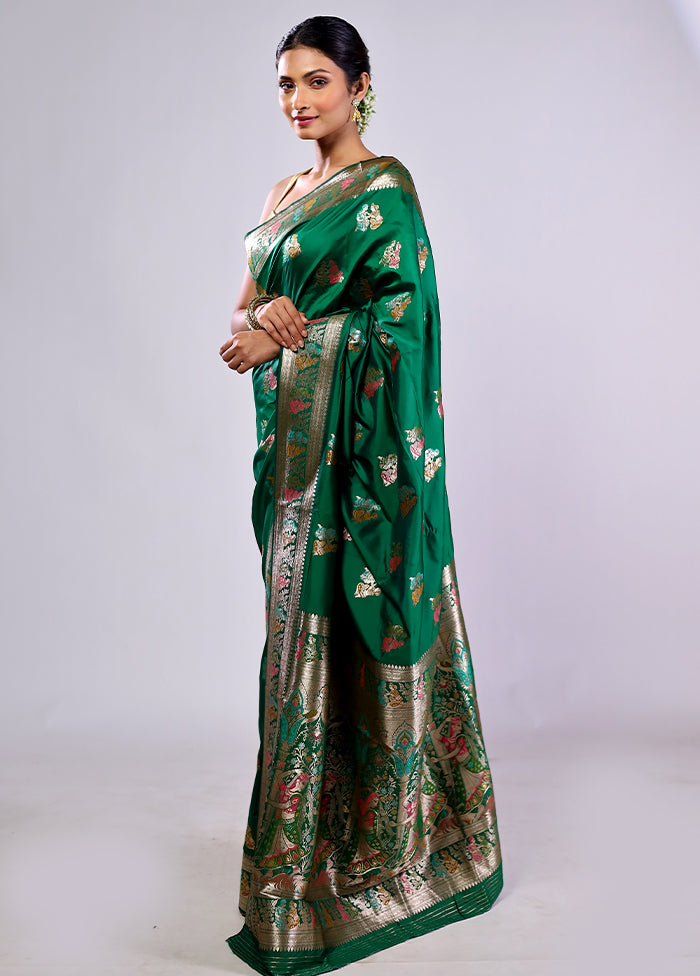 Green Baluchari Silk Saree With Blouse Piece
