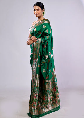 Green Baluchari Silk Saree With Blouse Piece