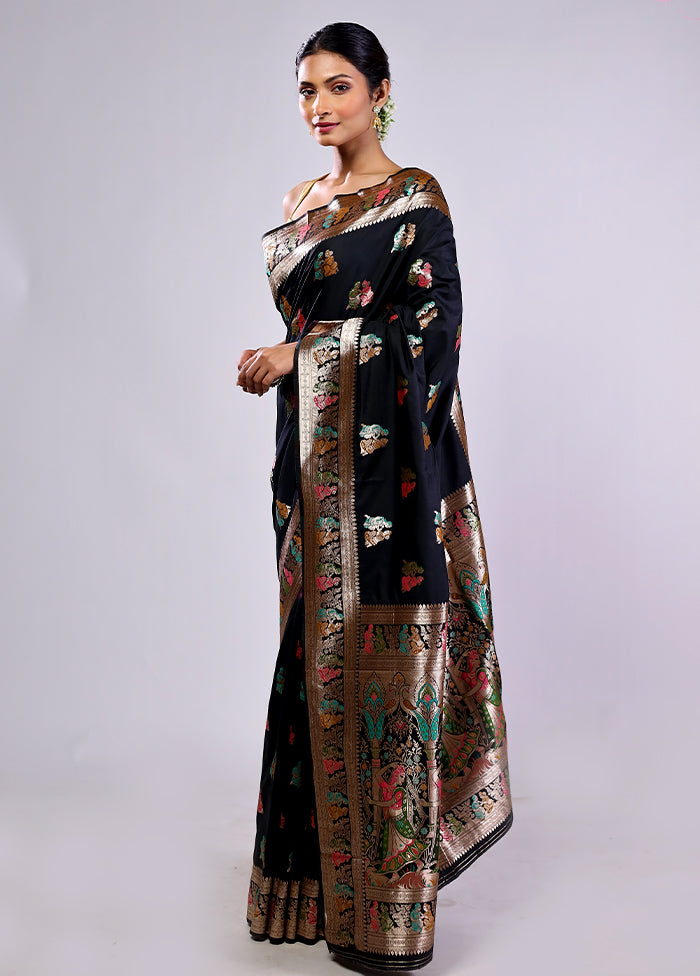 Black Baluchari Silk Saree With Blouse Piece