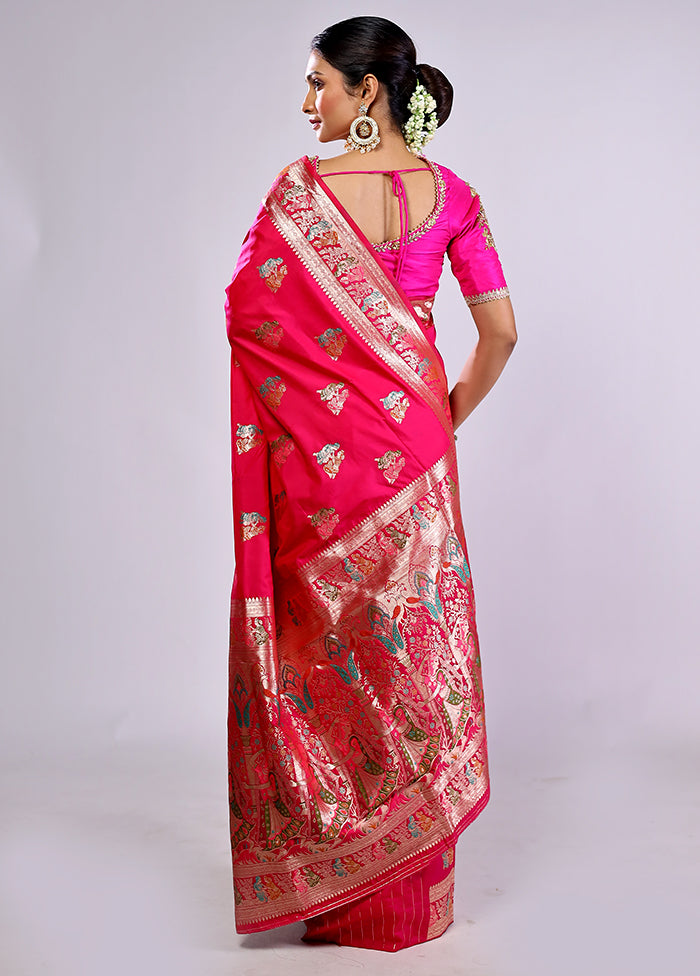 Pink Baluchari Silk Saree With Blouse Piece