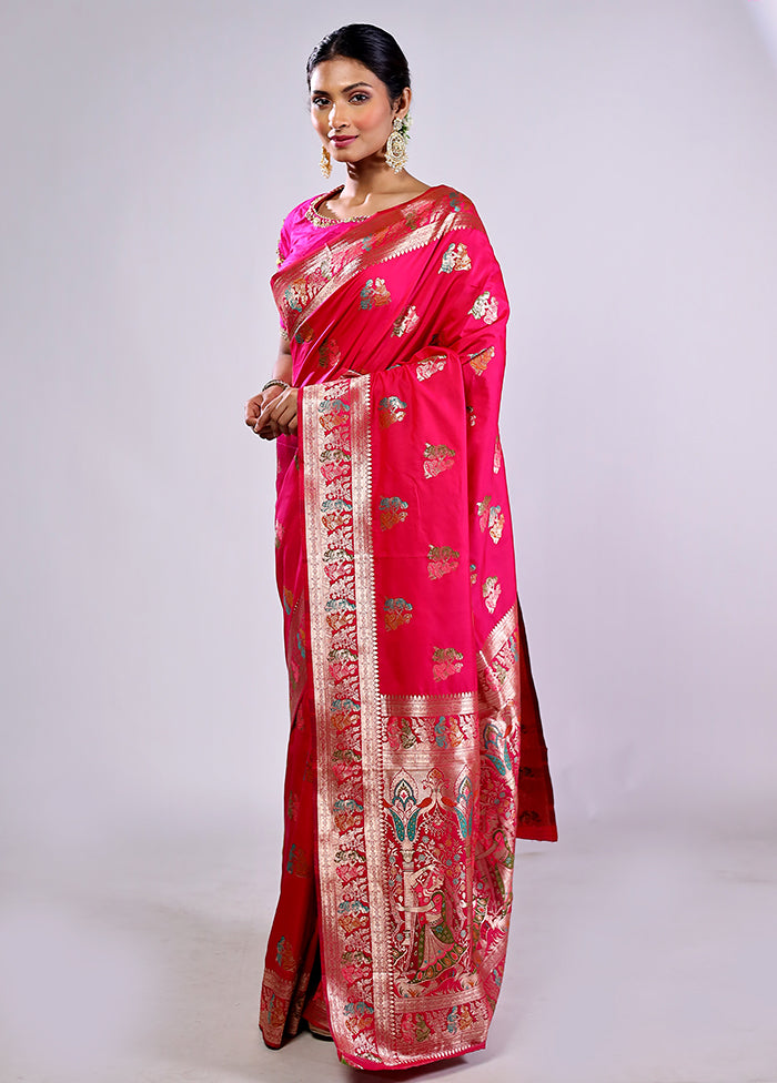 Pink Baluchari Silk Saree With Blouse Piece