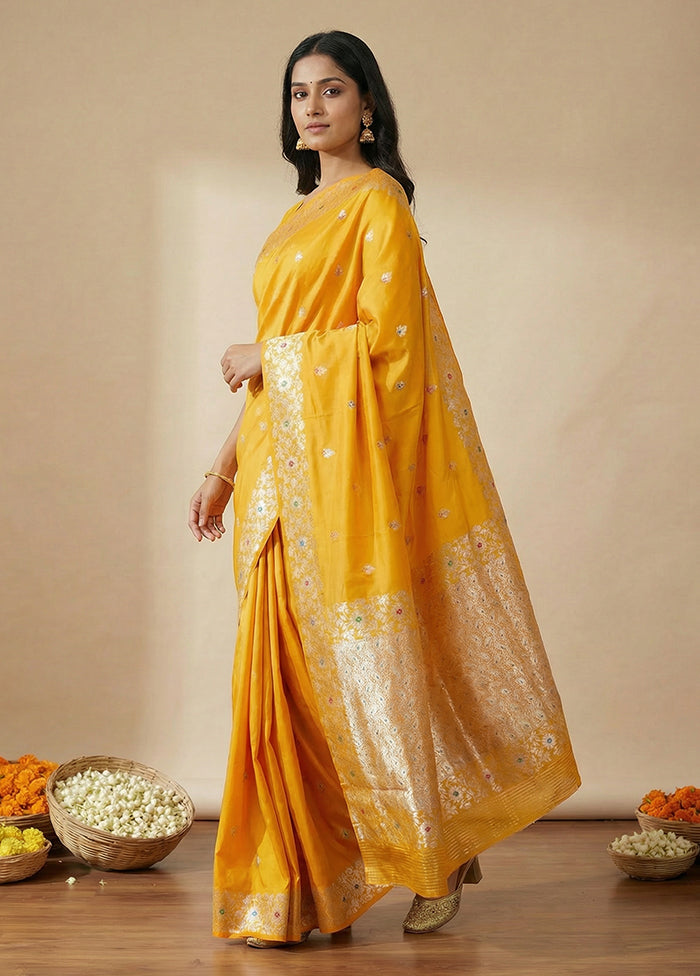 Yellow Dupion Silk Saree With Blouse Piece