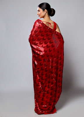 Red Handloom Pure Georgette Saree With Blouse Piece