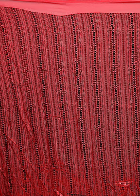 Red Handloom Pure Georgette Saree With Blouse Piece