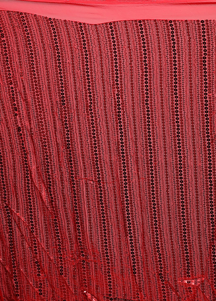 Red Handloom Pure Georgette Saree With Blouse Piece