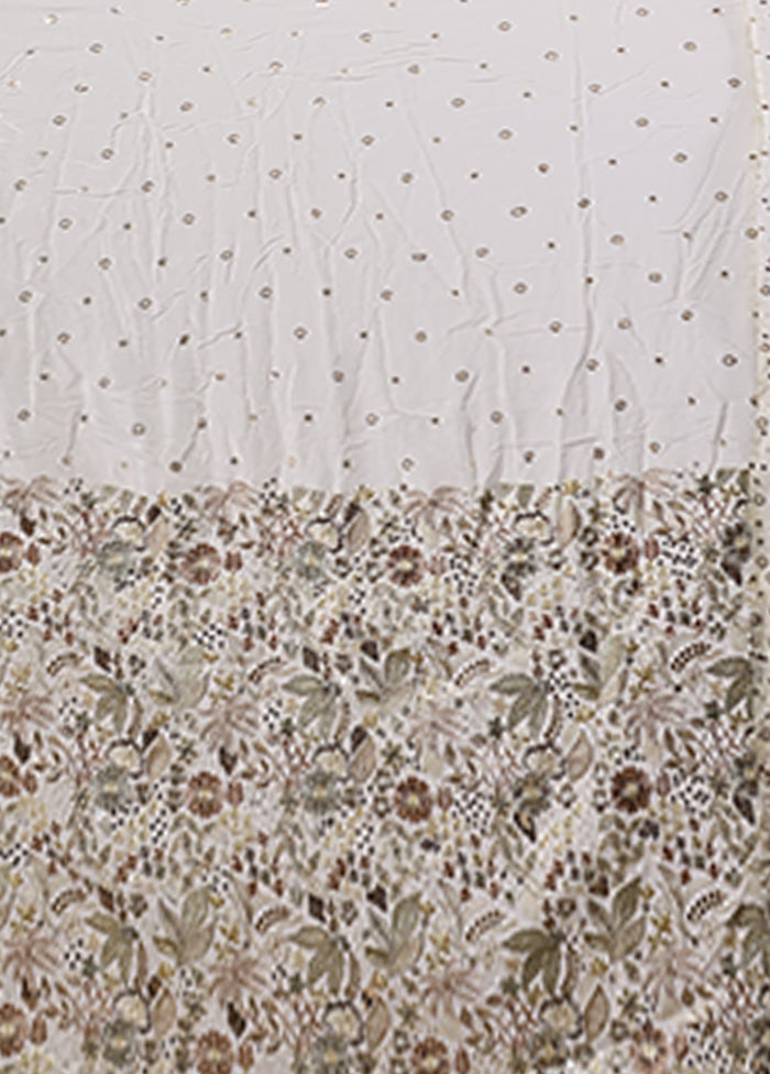White Handloom Pure Georgette Saree With Blouse Piece