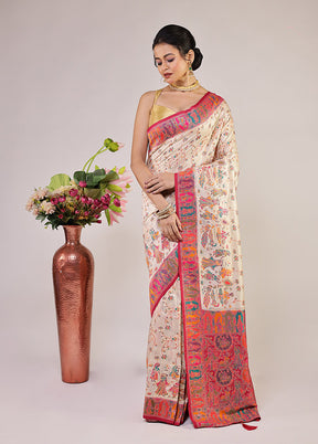 Cream Dupion Silk Saree With Blouse Piece
