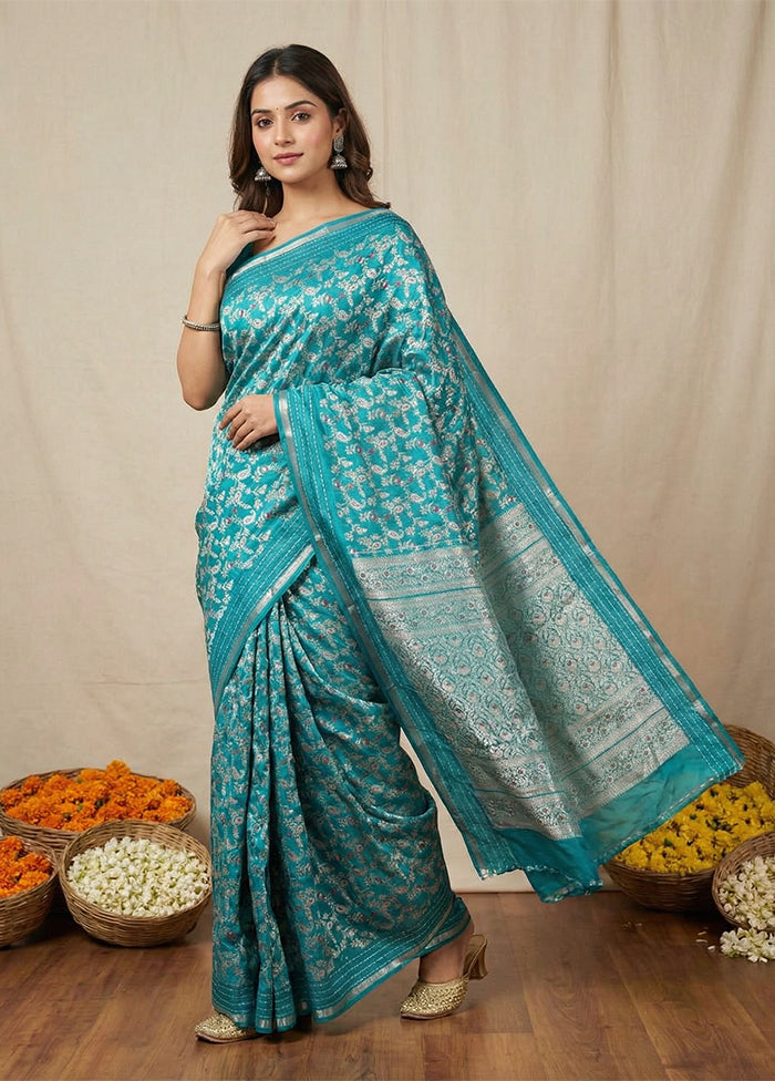 Blue Dupion Silk Saree With Blouse Piece