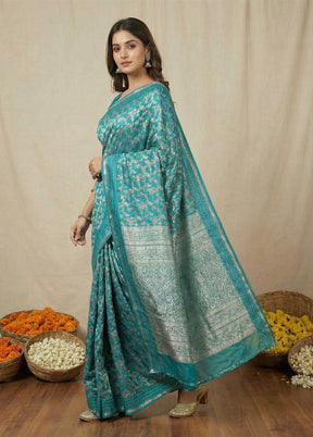 Blue Dupion Silk Saree With Blouse Piece