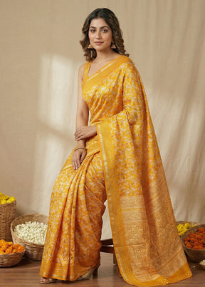 Yellow Dupion Silk Saree With Blouse Piece