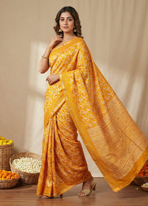 Yellow Dupion Silk Saree With Blouse Piece