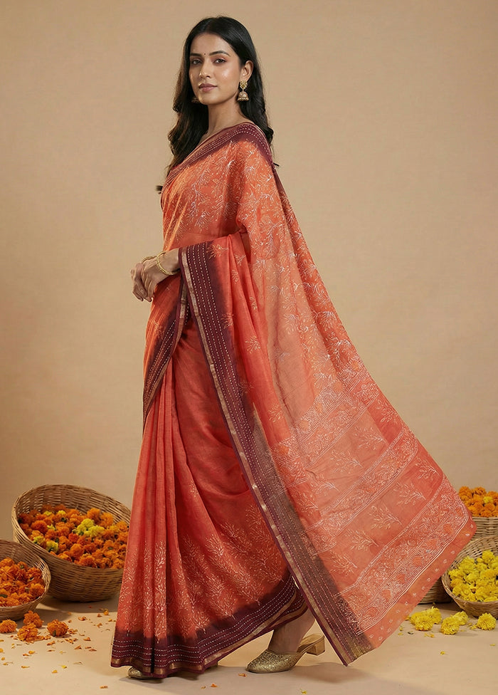 Brown Dupion Silk Saree With Blouse Piece