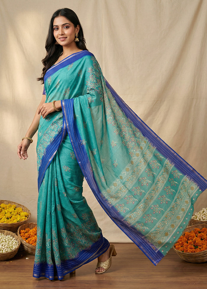 Blue Dupion Silk Saree With Blouse Piece