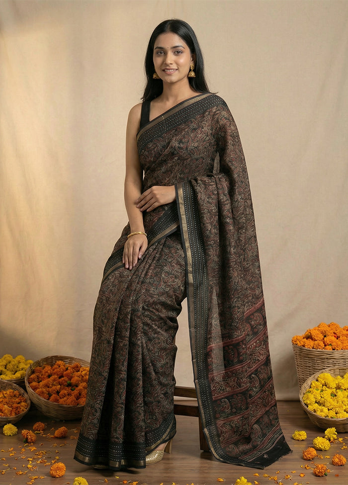 Black Dupion Silk Saree With Blouse Piece