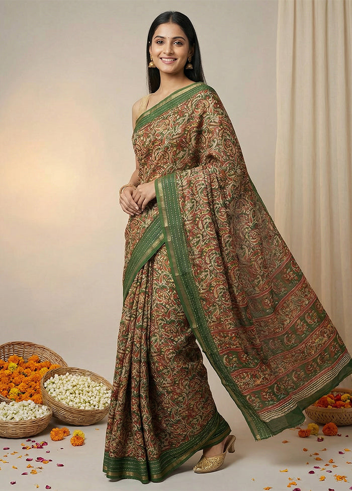 Green Dupion Silk Saree With Blouse Piece