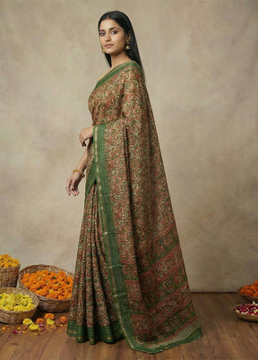 Green Dupion Silk Saree With Blouse Piece