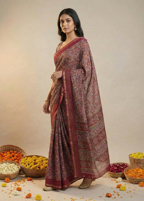 Purple Dupion Silk Saree With Blouse Piece