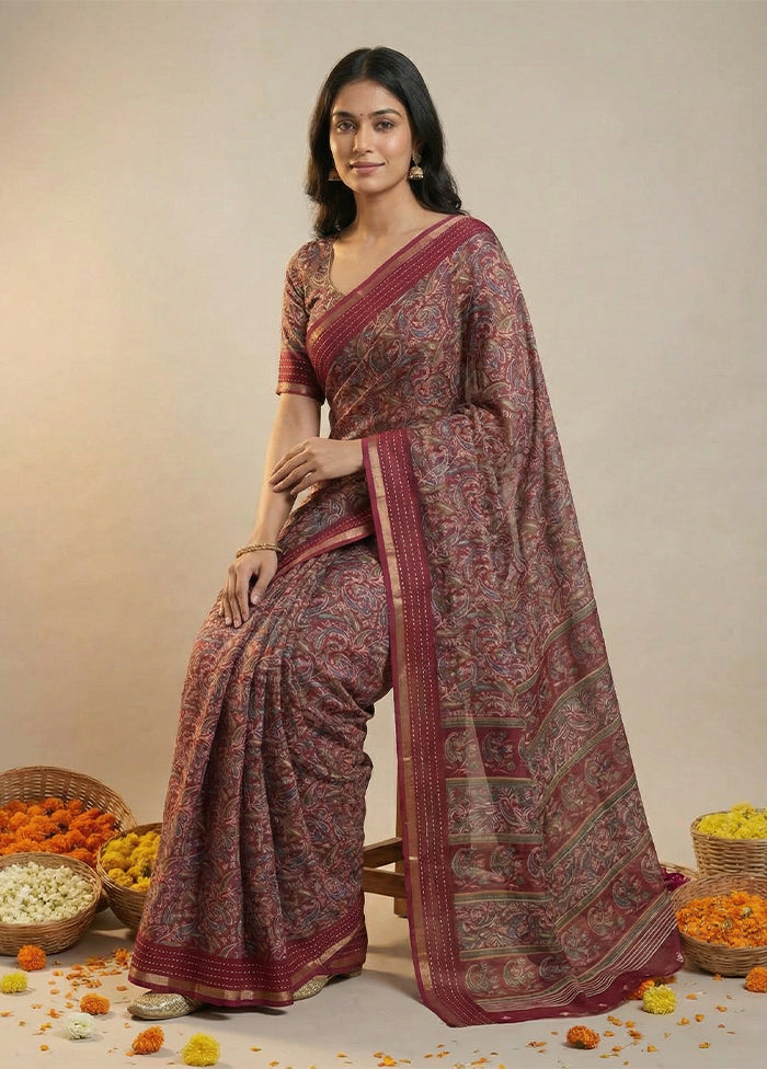Purple Dupion Silk Saree With Blouse Piece