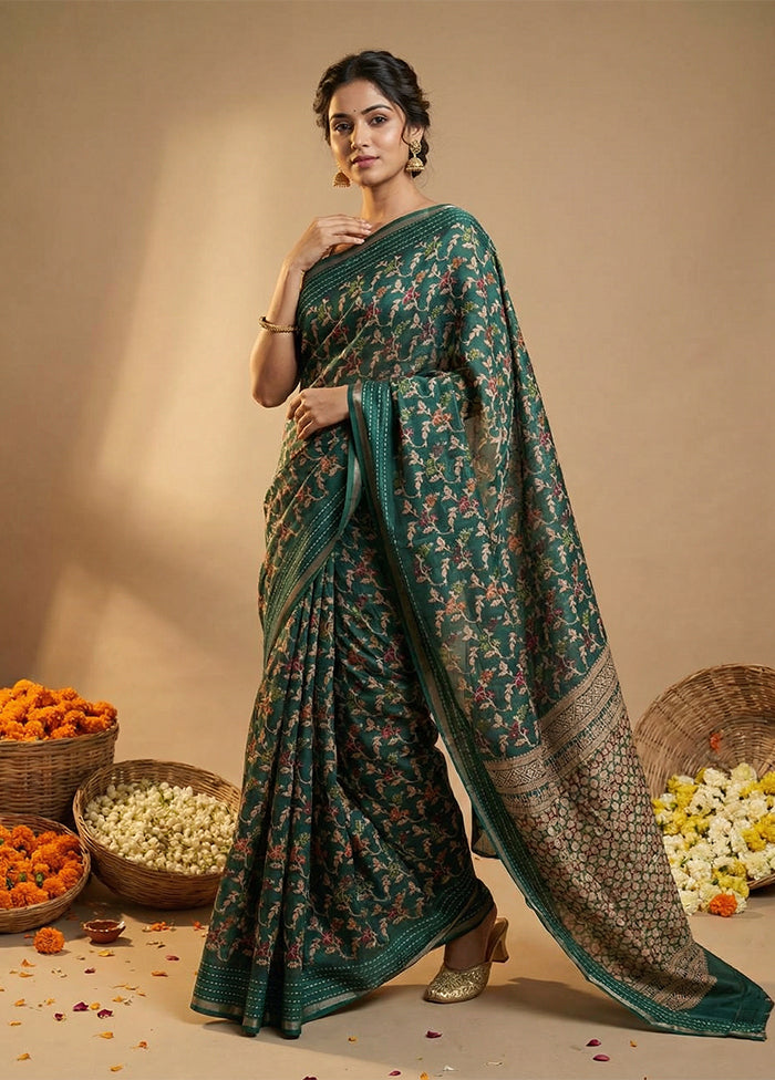 Green Dupion Silk Saree With Blouse Piece