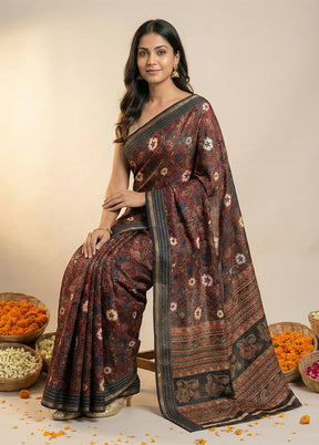 Blue Dupion Silk Saree With Blouse Piece