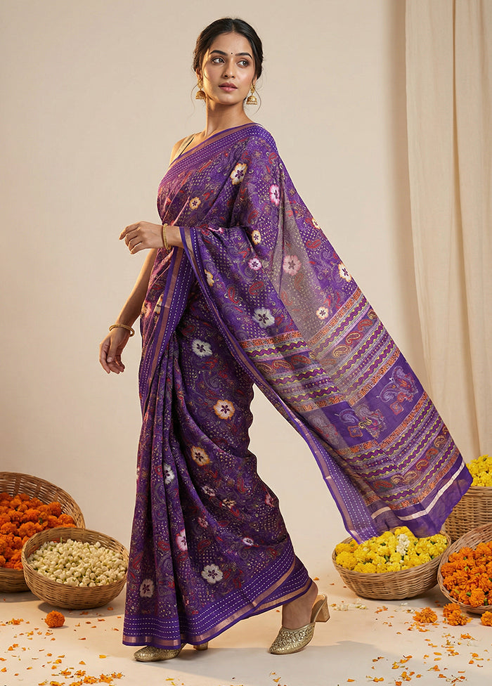Purple Dupion Silk Saree With Blouse Piece