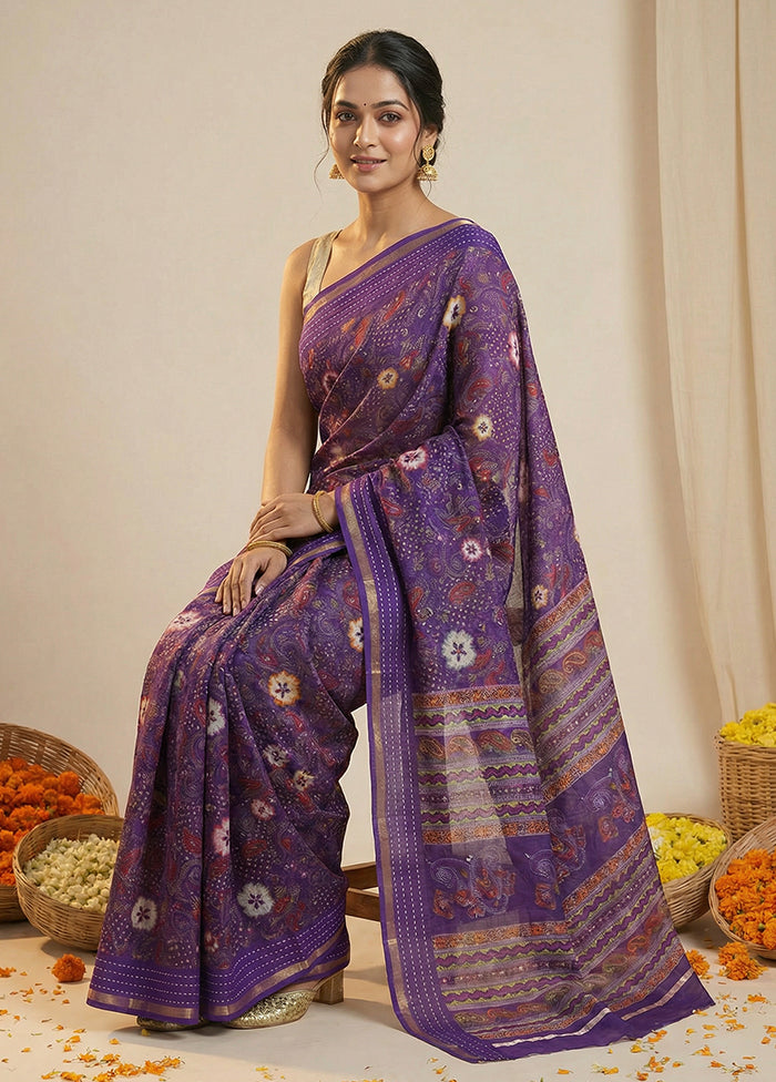 Purple Dupion Silk Saree With Blouse Piece